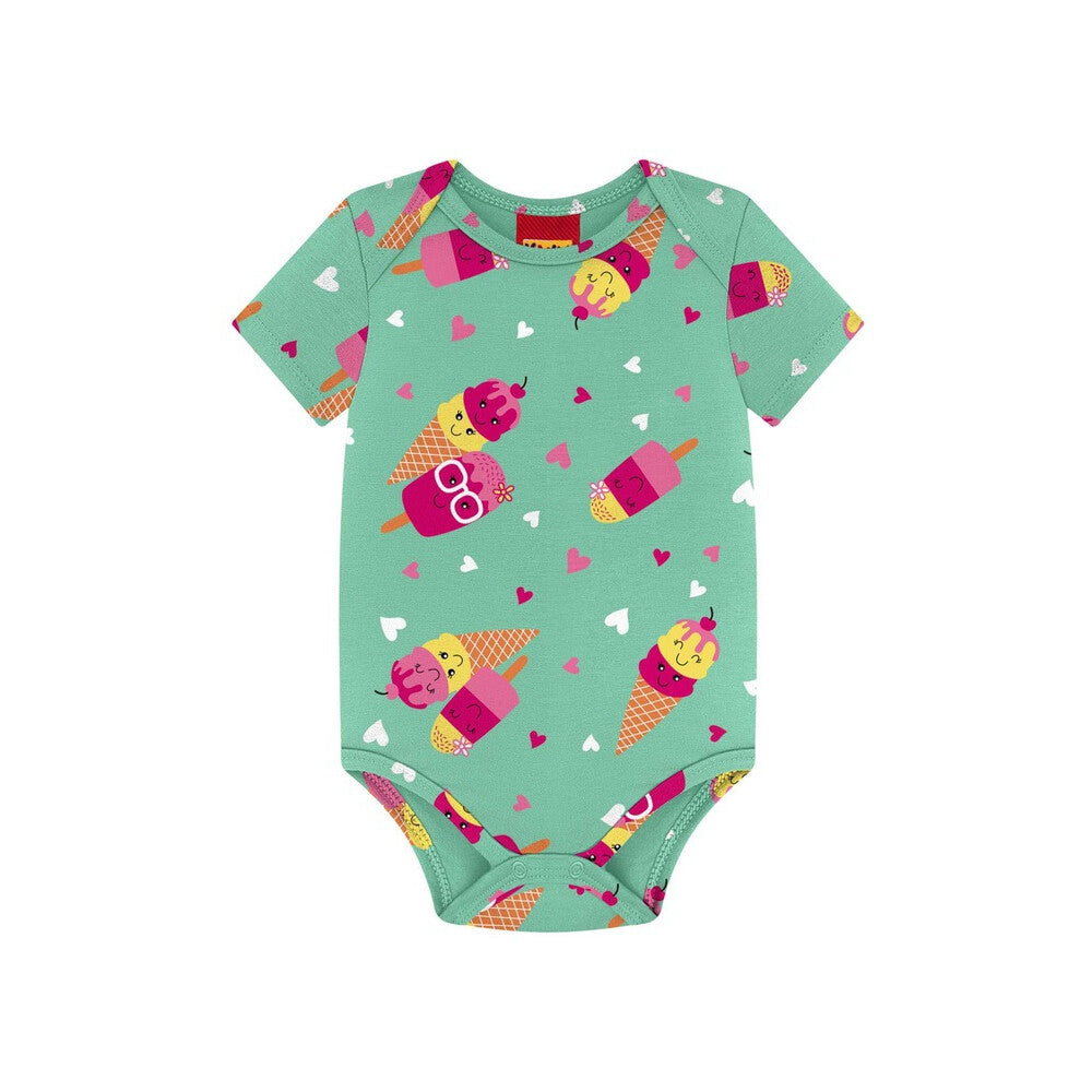 Body Manga Curta Bebê Menina Sorvete - Kyly