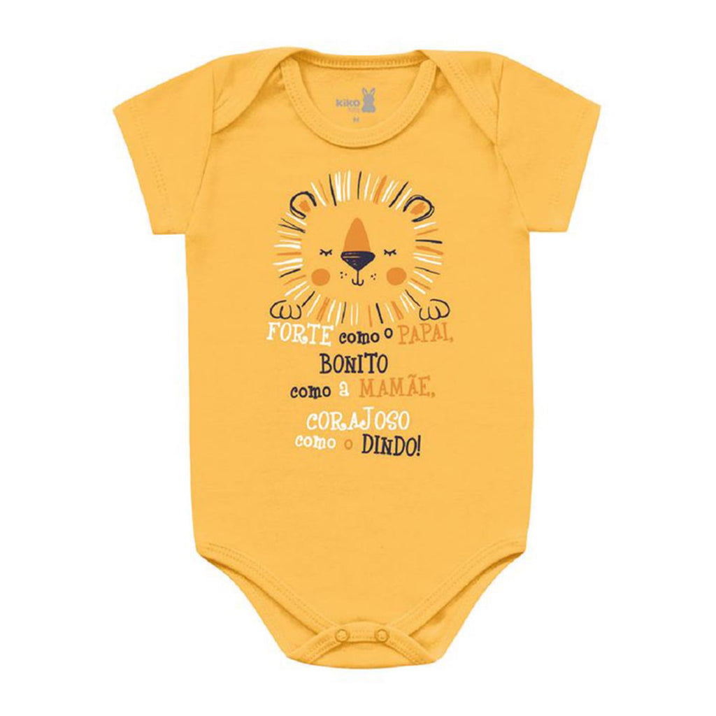 Body Manga Curta Bebê Menino Papai, Mamãe e Dindo - Kiko Baby