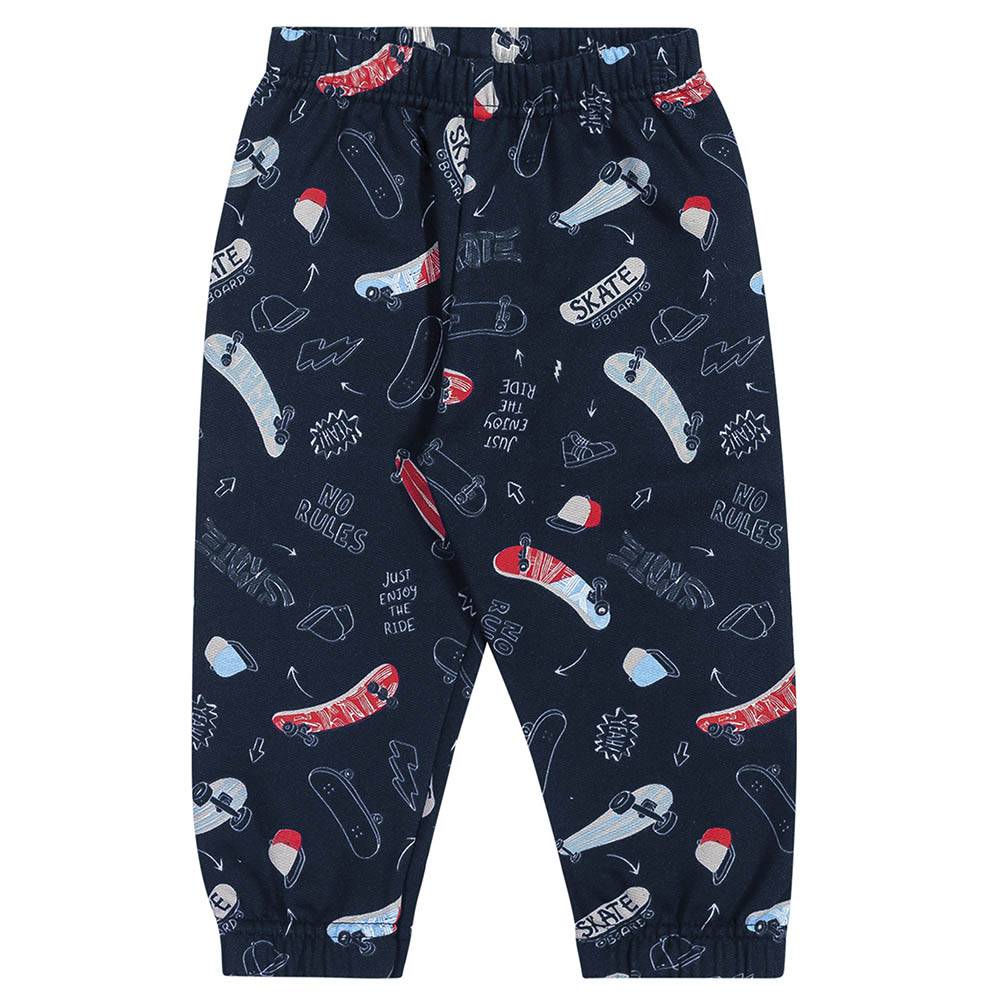Calça Infantil Estampada Moletom Peluciado Marinho - Elian