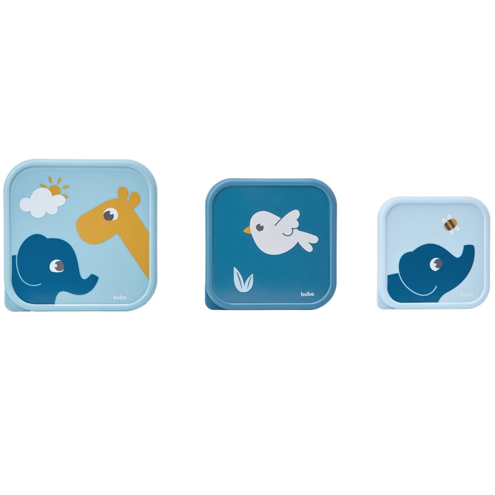 Kit 3 Potinhos Para Bebê Cloudy Azul - Buba