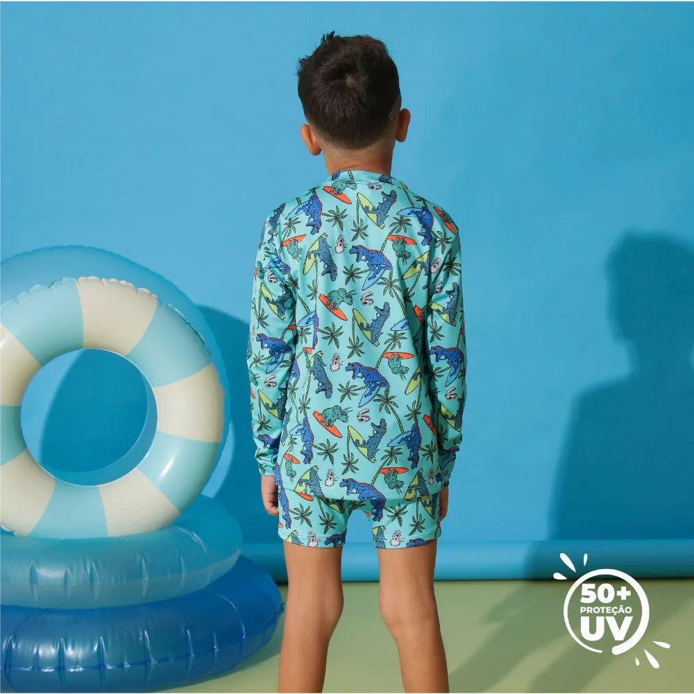 Camiseta Infantil Menino Com Proteção UV 50+ Dinos - Everly