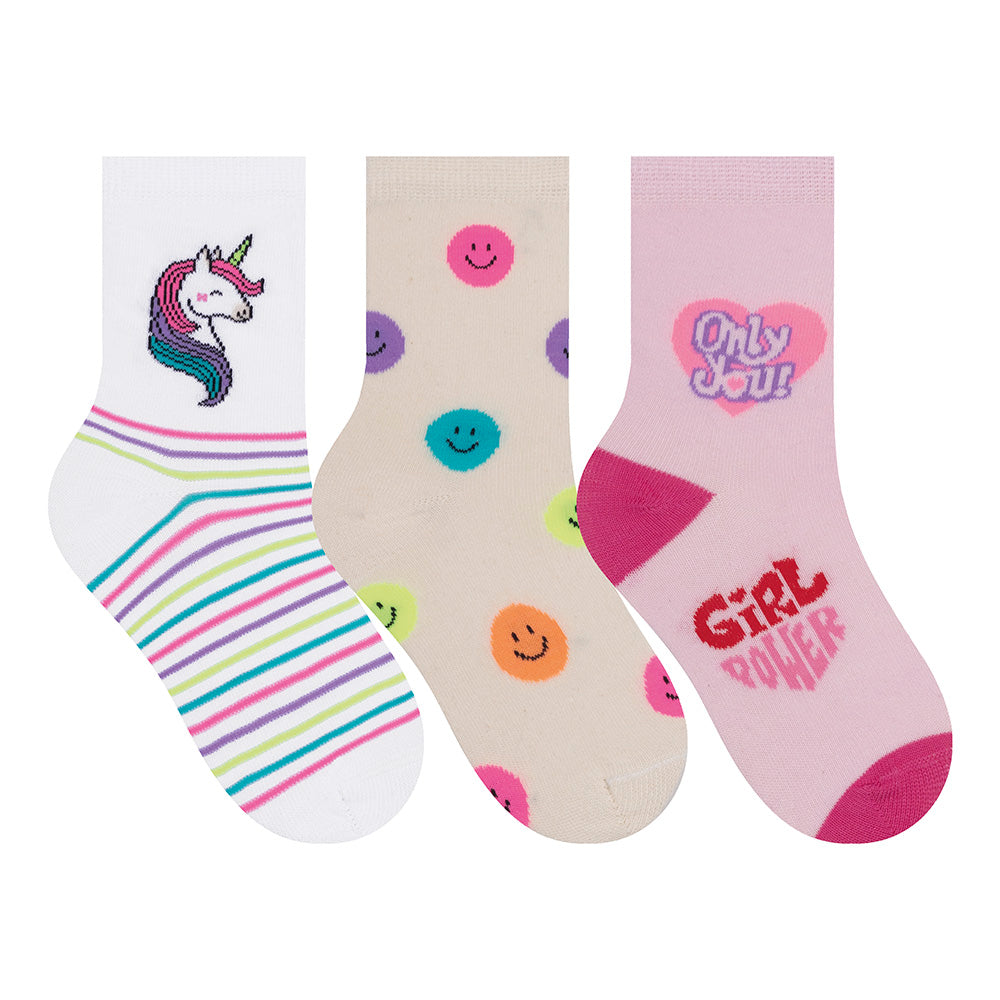 Kit 3 Pares Meia Cano Médio Infantil Menina Unicórnio - Selene