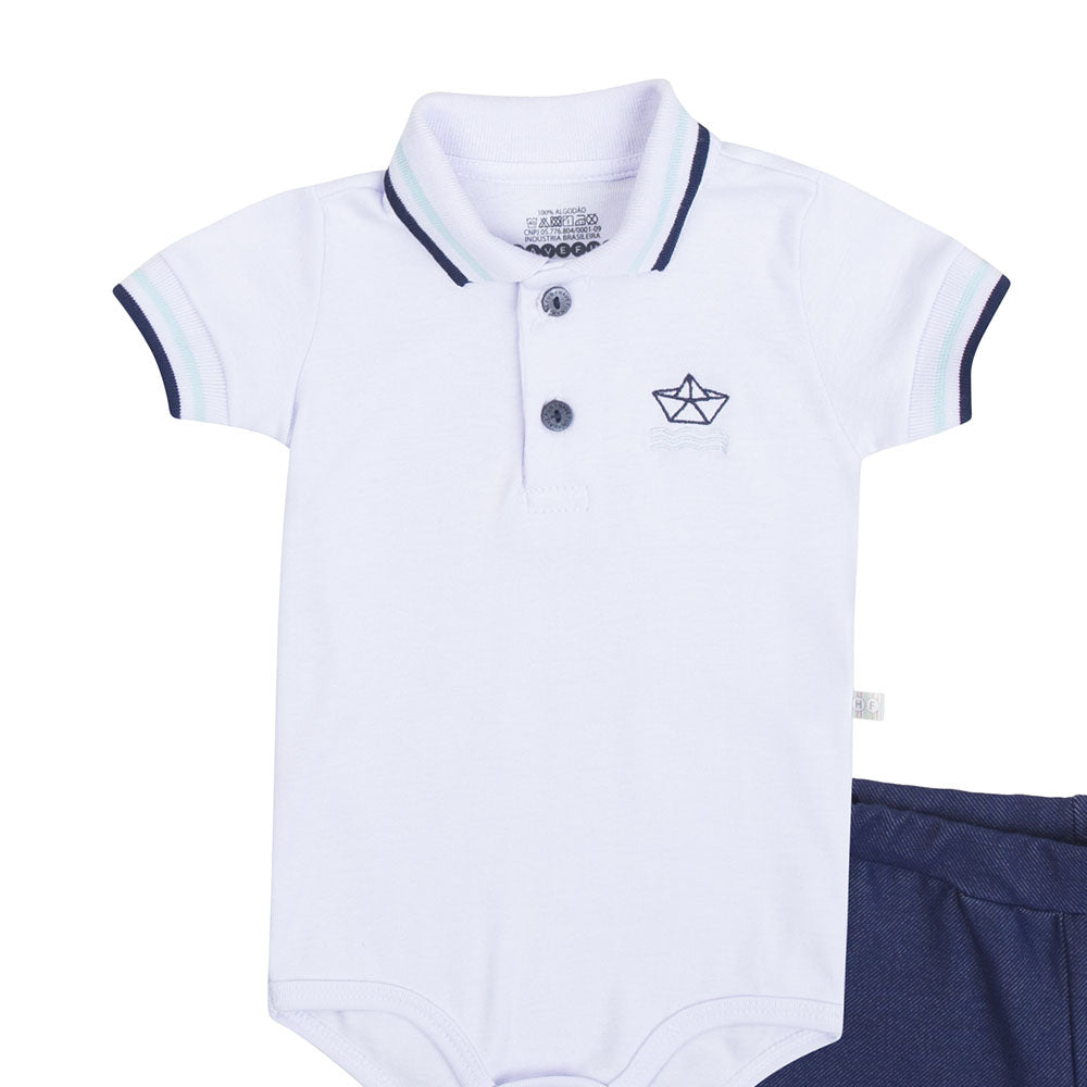 Conjunto Bebê Body Polo e Bermuda Molecotton Denim - Have Fun