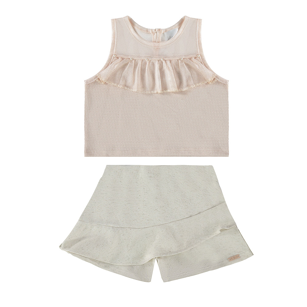 Conjunto Infantil Blusa Jacquard e Short Saia Moletinho - Kiki Xodó