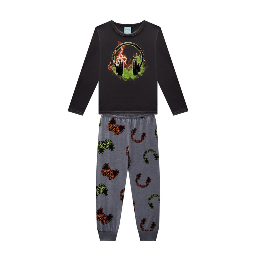Pijama Menino em Meia Malha Brilha no Escuro Fone - Kyly
