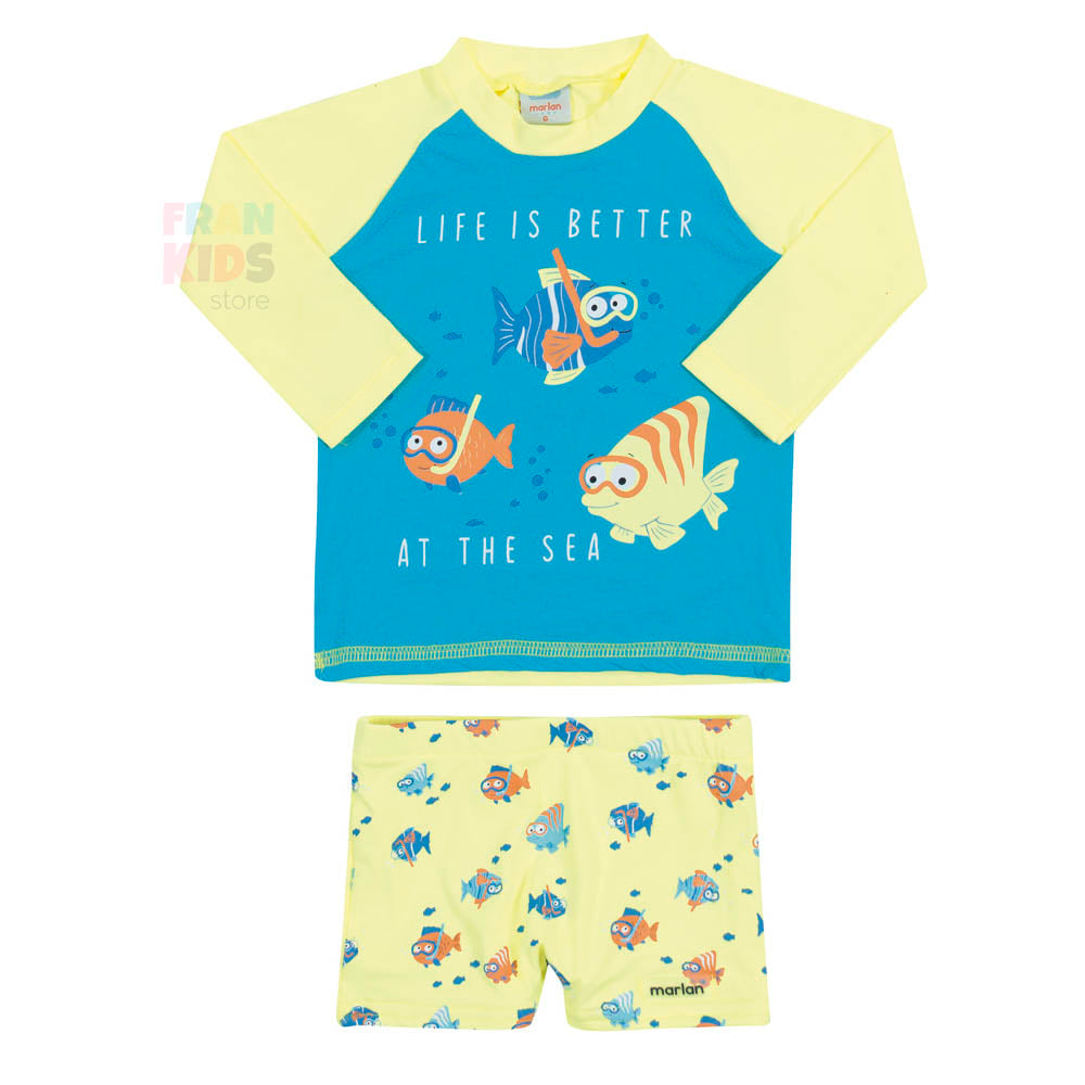 Conjunto Camiseta e Sunga Proteção UV 50+ Peixes - Marlan