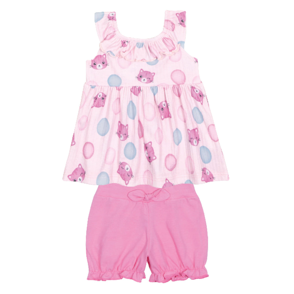 Conjunto Bebê Menina Blusa Gatos e Short - Kiko e Kika