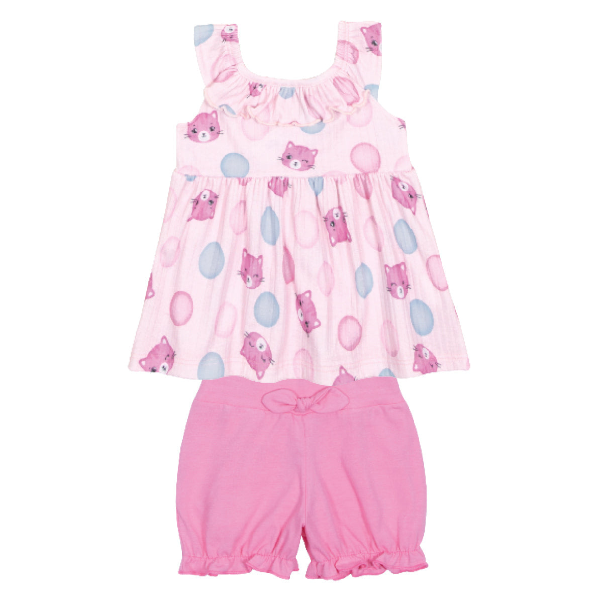 Conjunto Bebê Menina Blusa Gatos e Short - Kiko e Kika