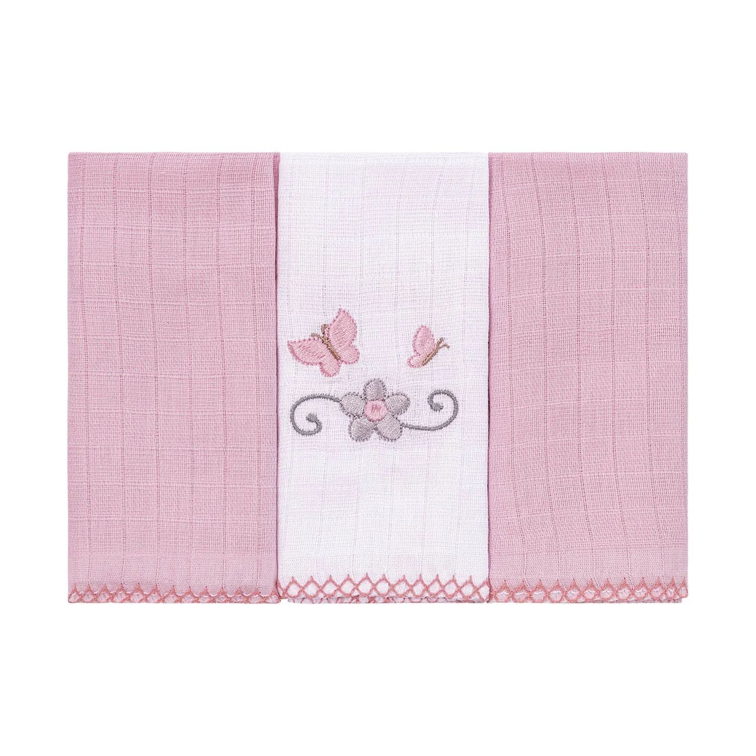 Pano de Boca 3 Unidades Bordado Clássicos Borboleta - Baby Joy