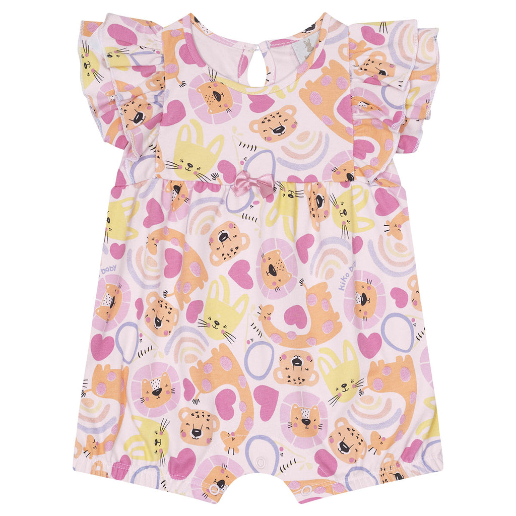 Macaquinho Bebê Menina em Suedine Bichinhos - Kiko Baby