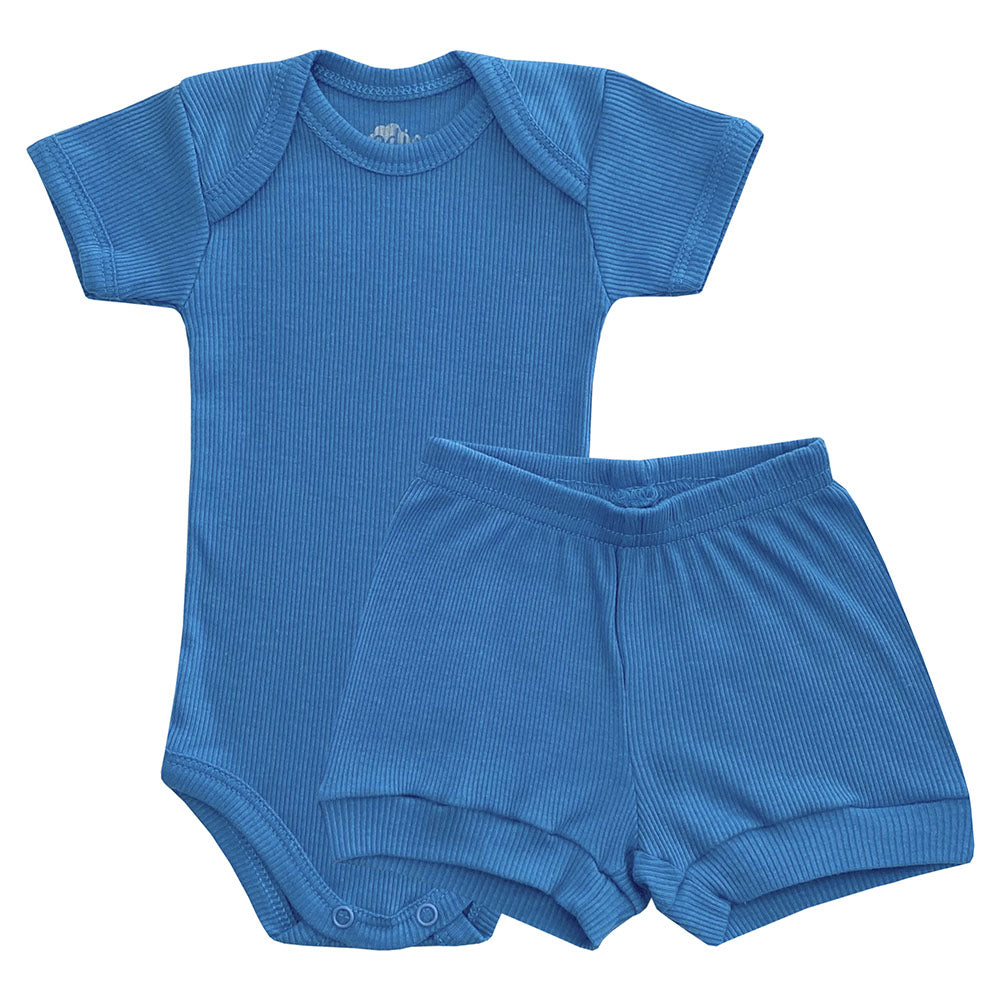 Conjunto Canelado Infantil Body e Short Azul  Royal - Odicon
