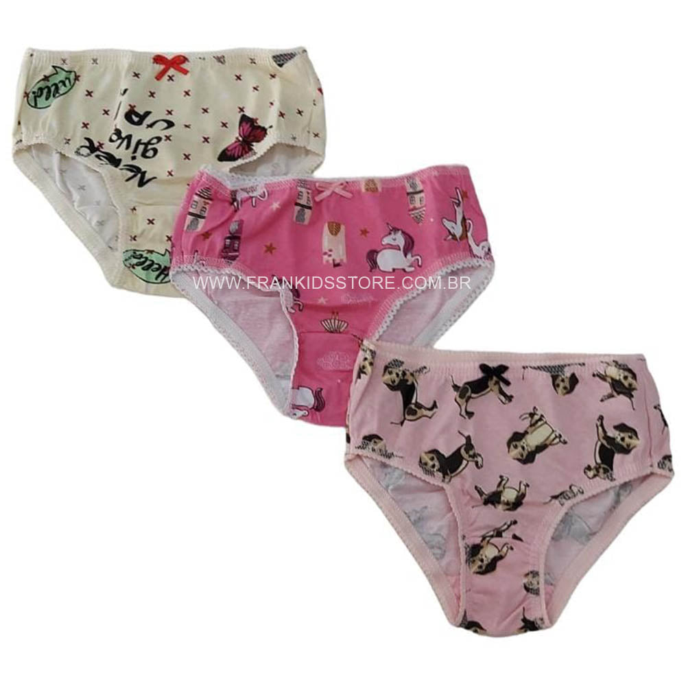 Kit C/3 Calcinhas em Algodão Estampas Sortidas - Tampinha