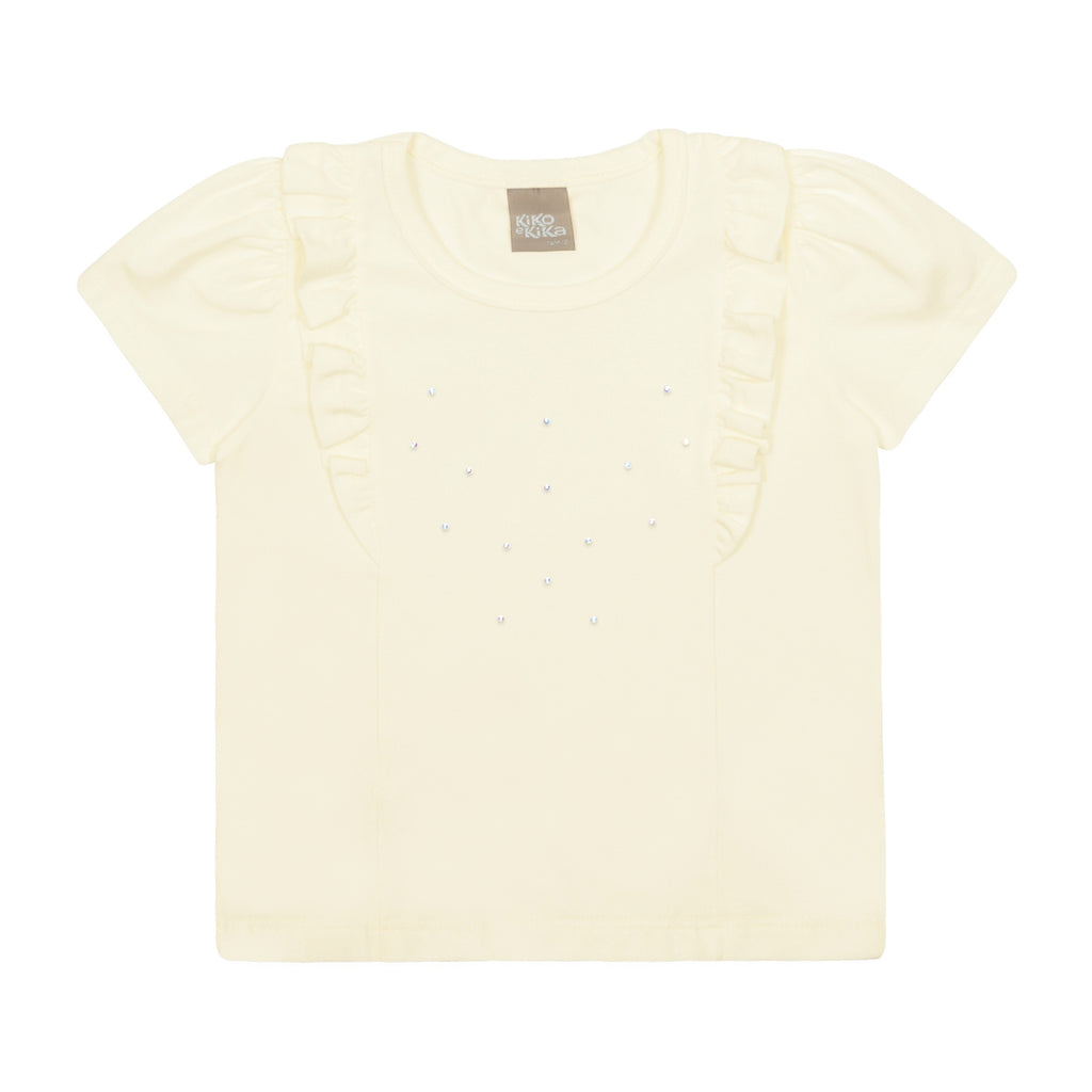 Blusa Bebê Menina Manga Curta Cotton Strass - Kiko e Kika