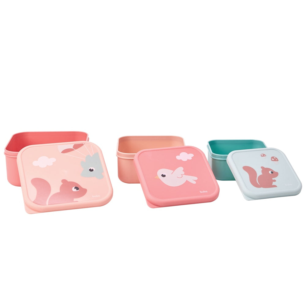 Kit 3 Potinhos Para Bebê Cloudy Rosa - Buba