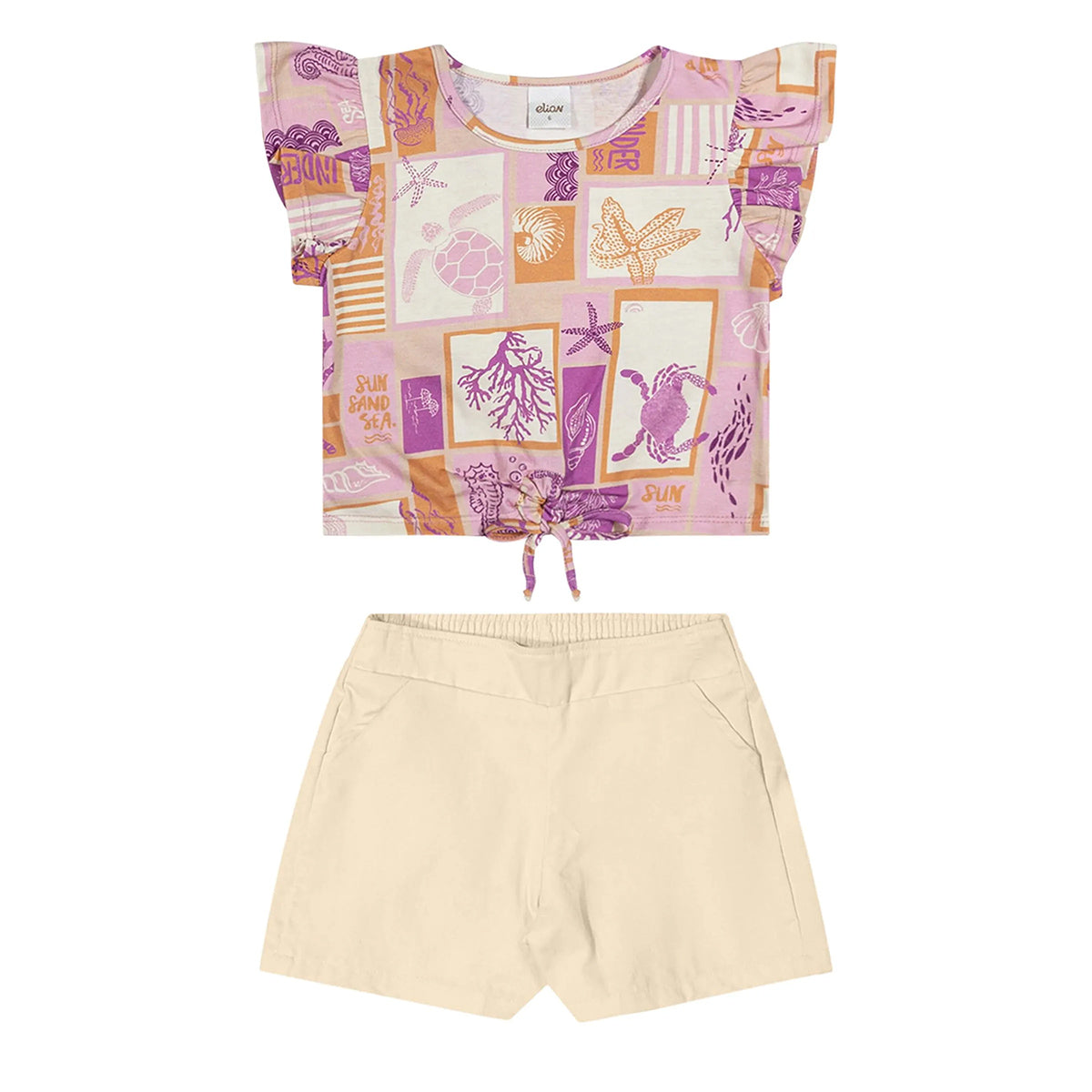 Conjunto Infantil Menina Verão Blusa e Short Sarja - Elian