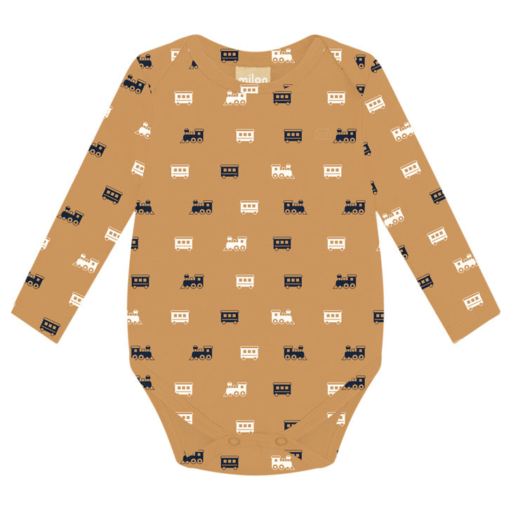 Body Manga Longa Bebê Menino em Cotton Trenzinho - Milon