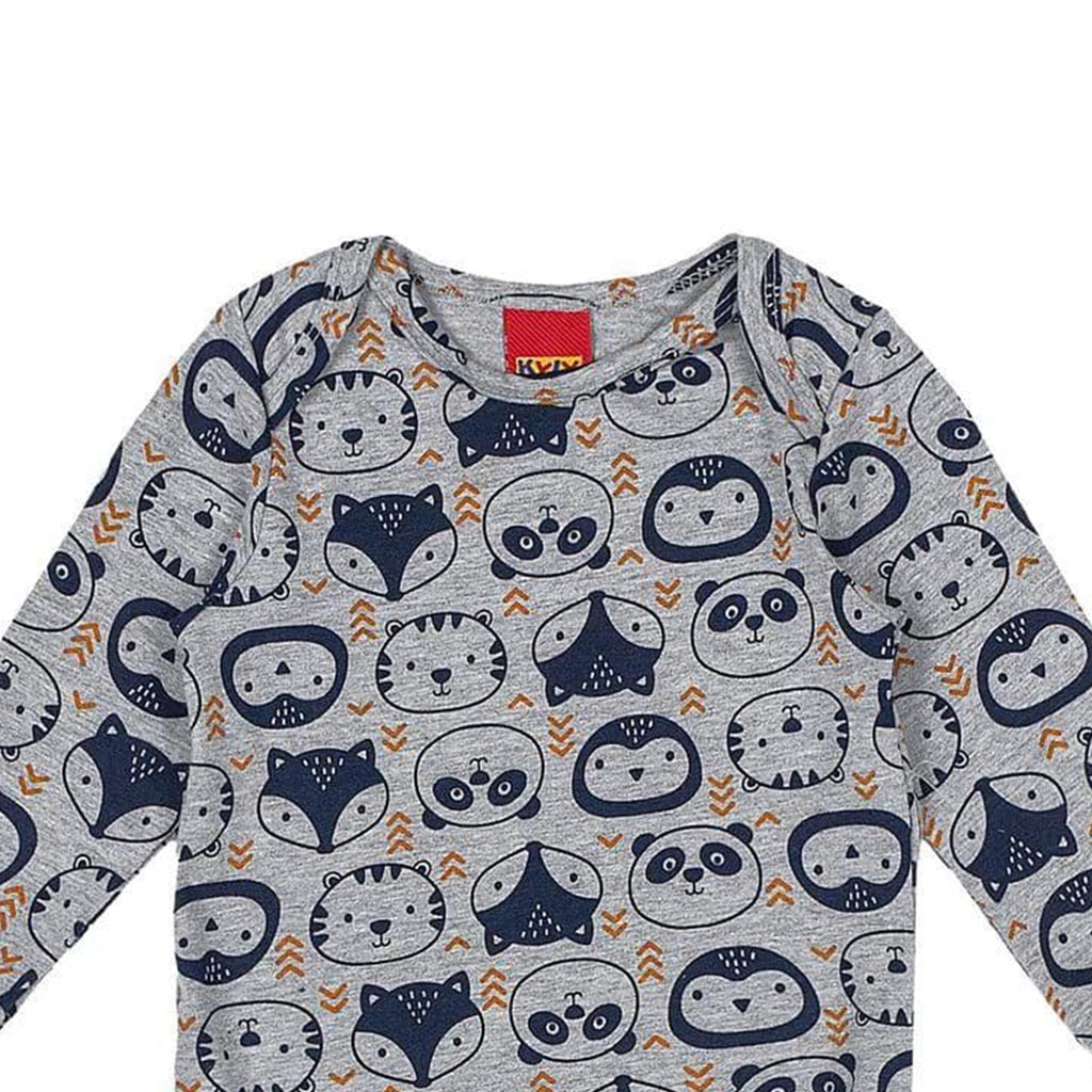 Body Manga Longa Bebê Menino Cotton Cinza Bichinhos - Kyly