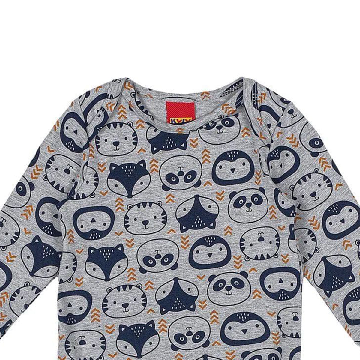 Body Manga Longa Bebê Menino Cotton Cinza Bichinhos - Kyly