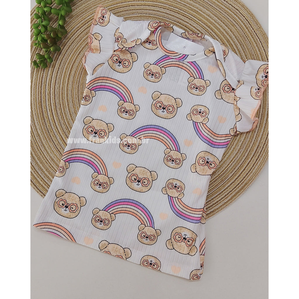 Conjunto Bebê Menina Blusa Ursinha e Jardineira Neon - Cinti