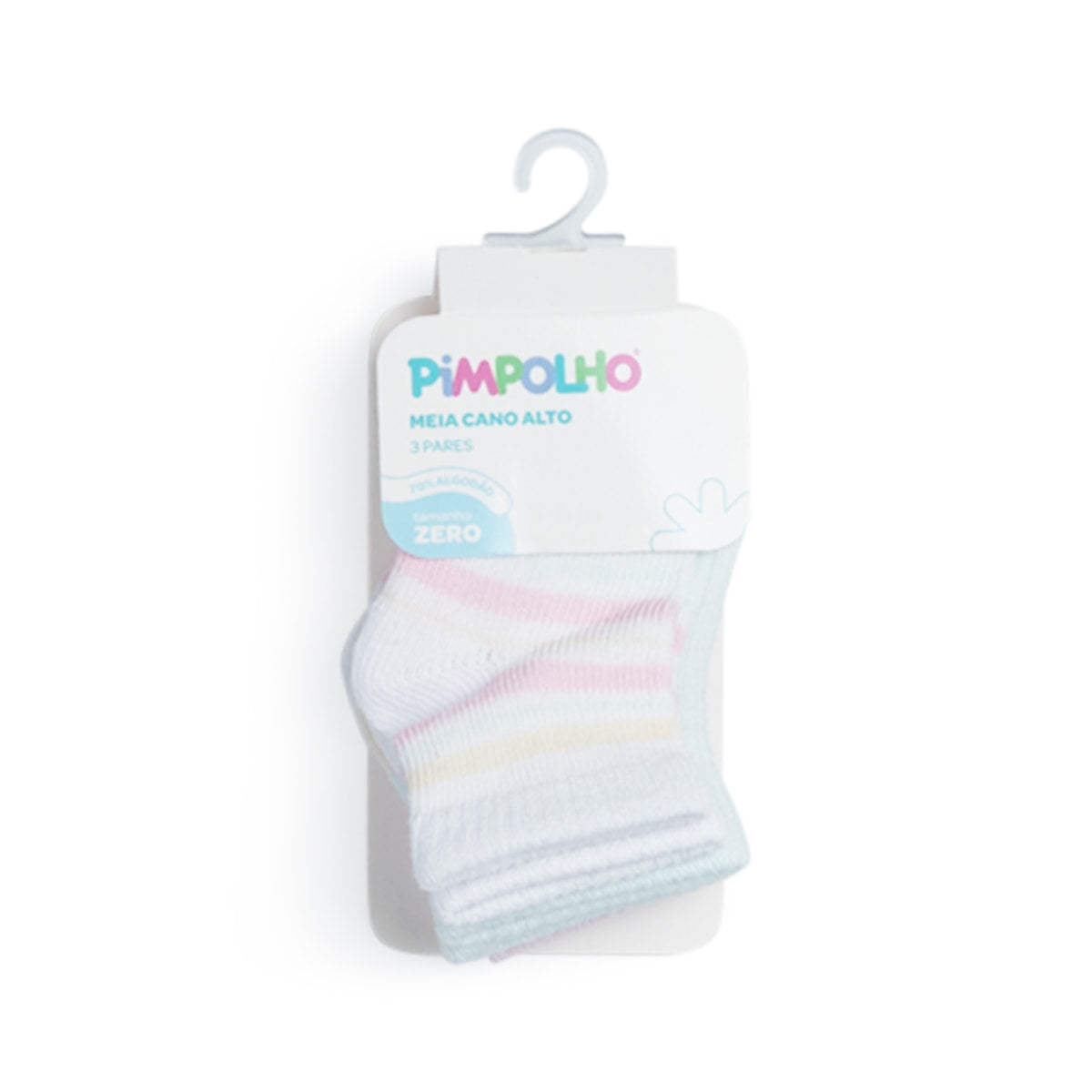 Kit 3 Pares Meia Cano Médio Bebê Menina Zero Listras - Pimpolho