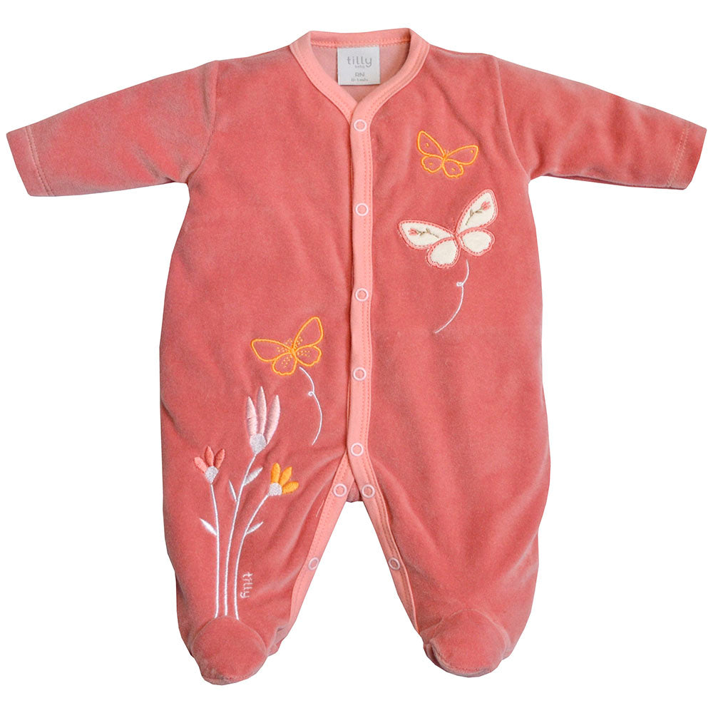 Macacão em Plush Rosa Borboletas - Tilly Baby