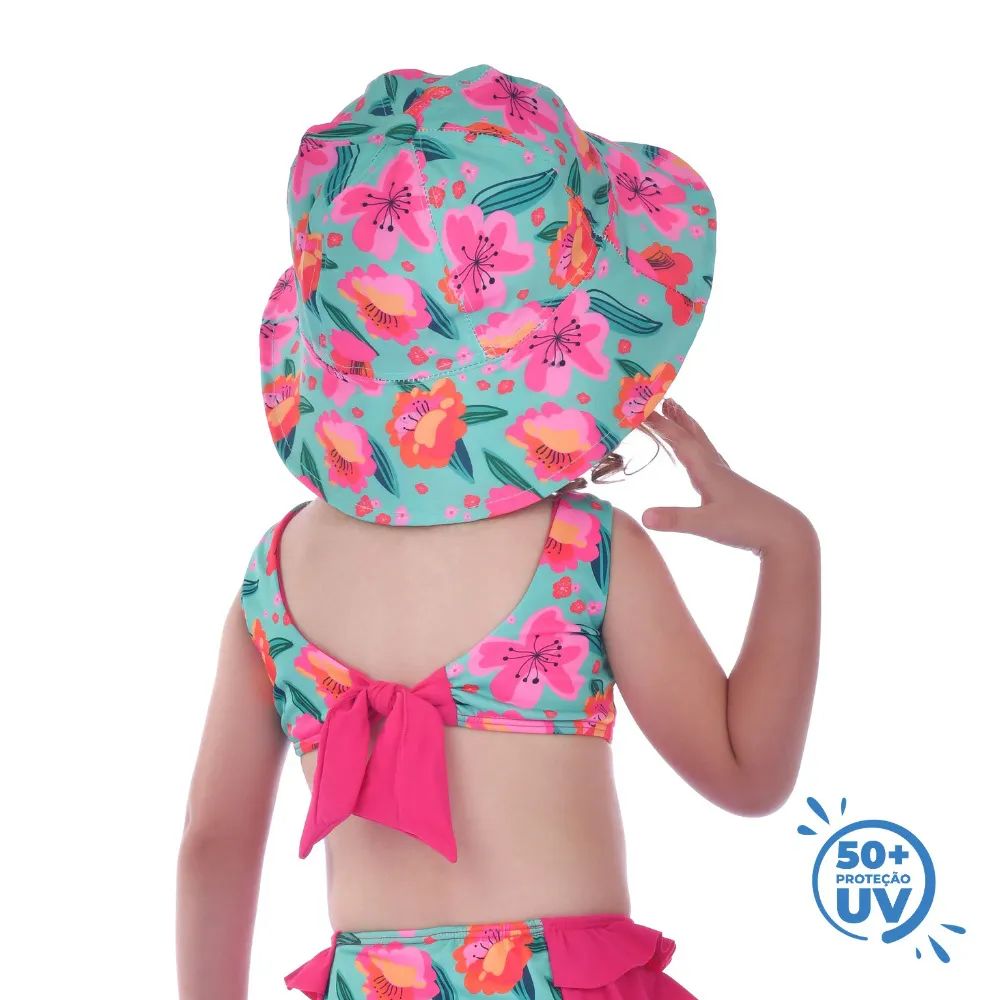 Chapéu Infantil Menina Com Proteção UV 50+ Floral - Everly