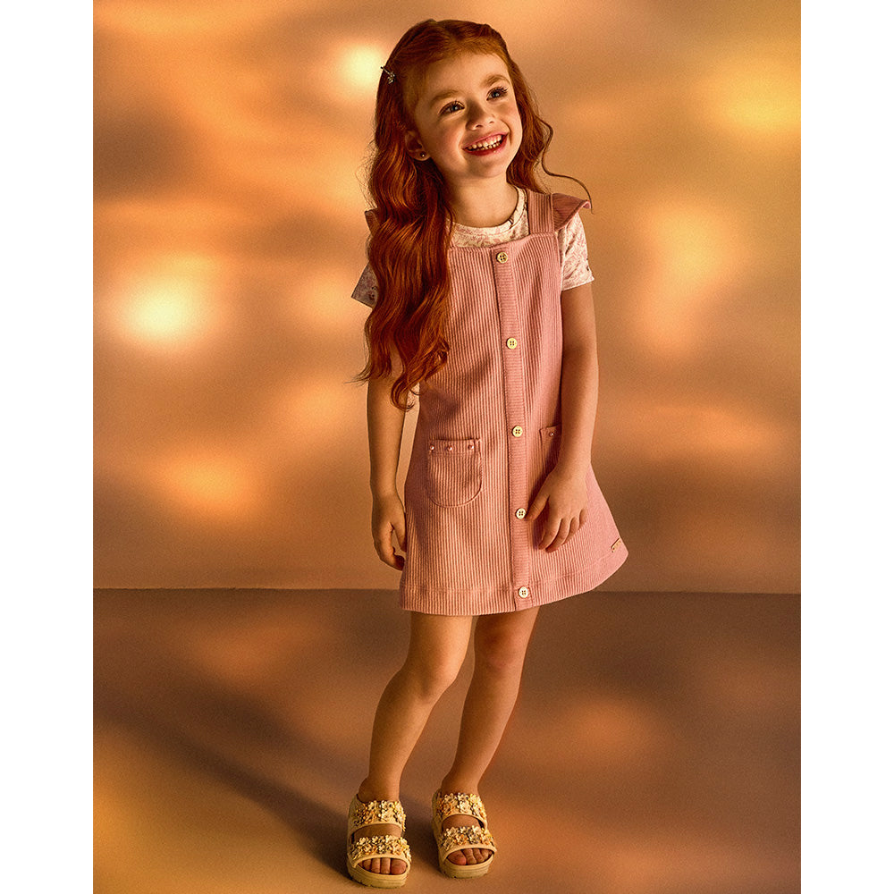 Conjunto Infantil Salopete e Blusa em Jacquard - Kiki Xodó