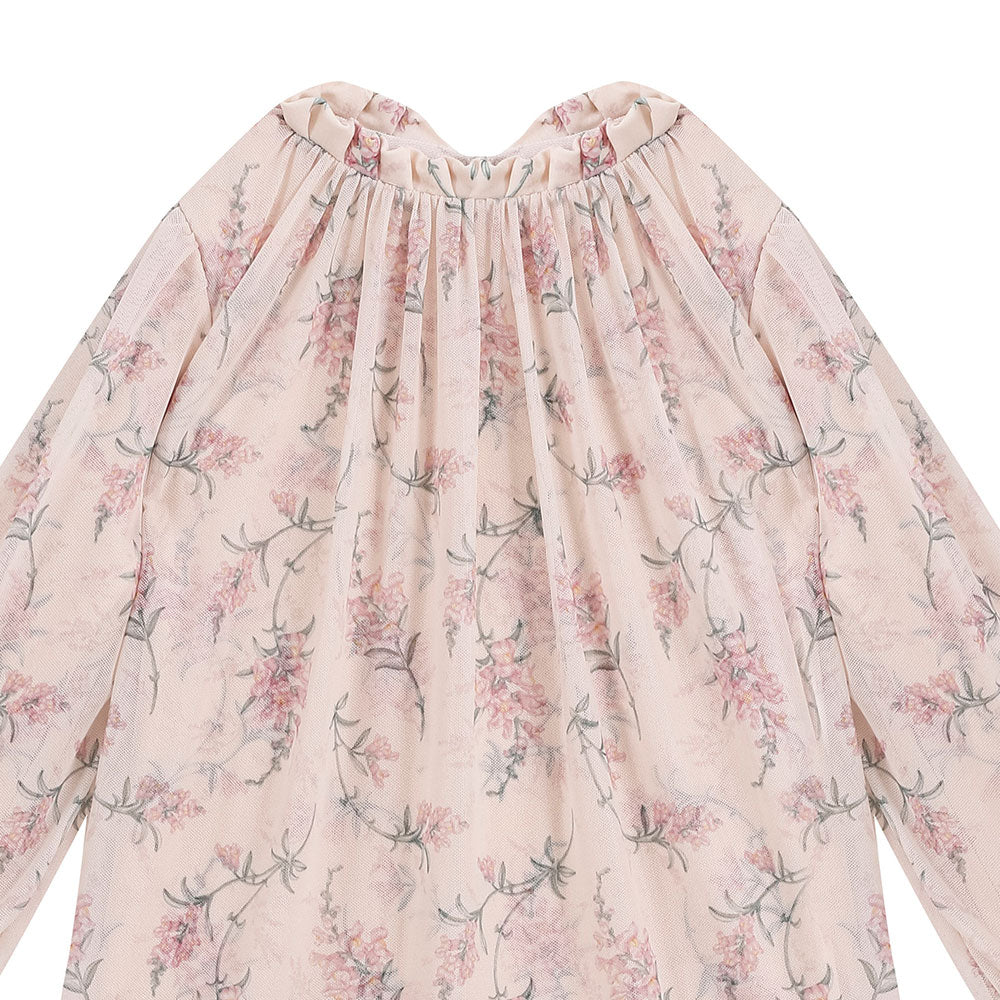 Vestido Infantil Manga Longa Floral Tule - Kiki Xodó