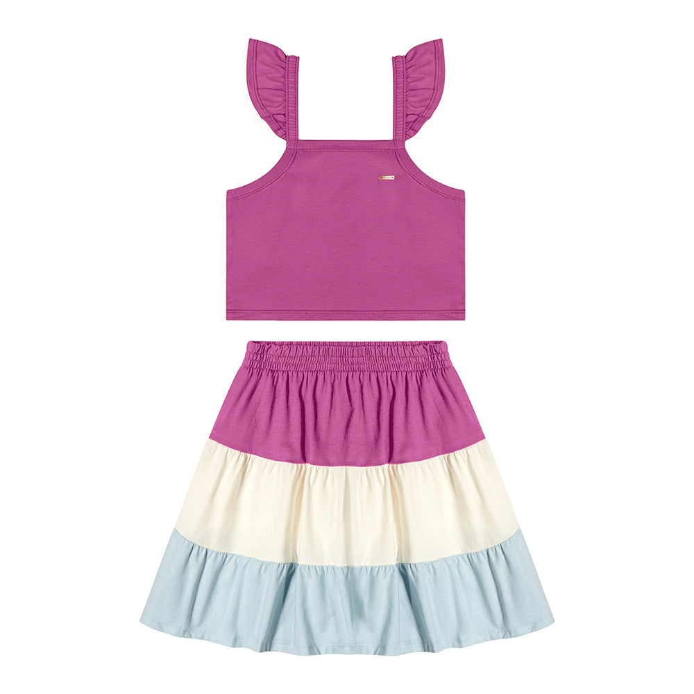 Conjunto Infantil Menina Regata e Saia Colorido - Elian