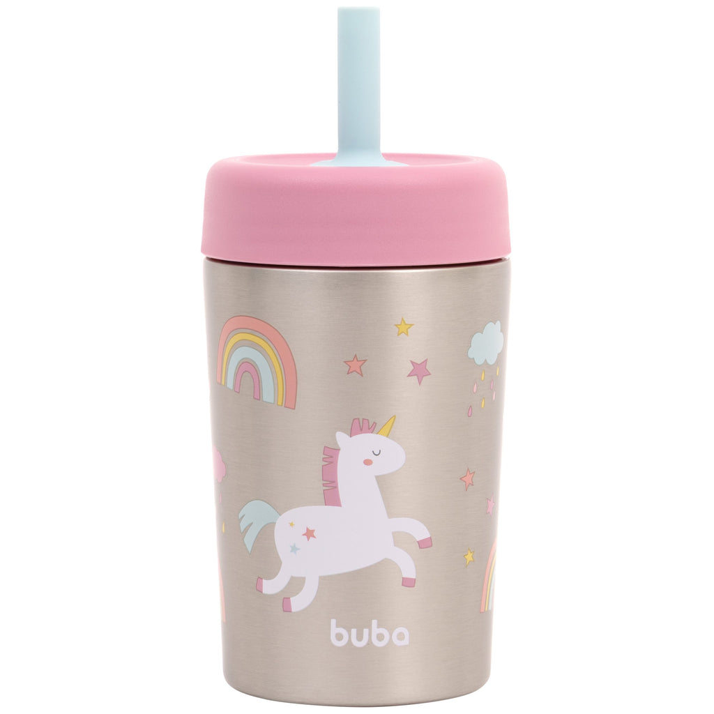 Copo Térmico Antivazamento Canudo 320ml Unicórnio - Buba
