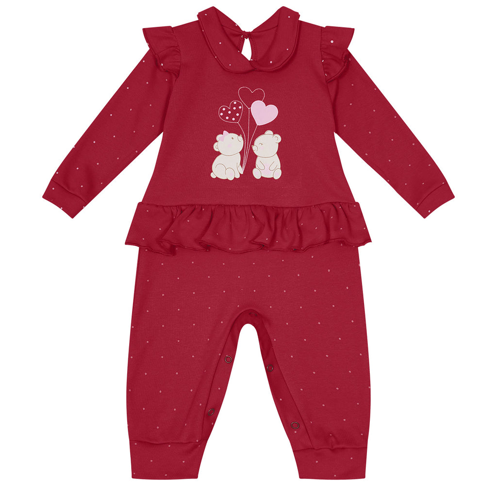 Macacão Bebê Menina em Suedine Ursinhos - Kiko Baby