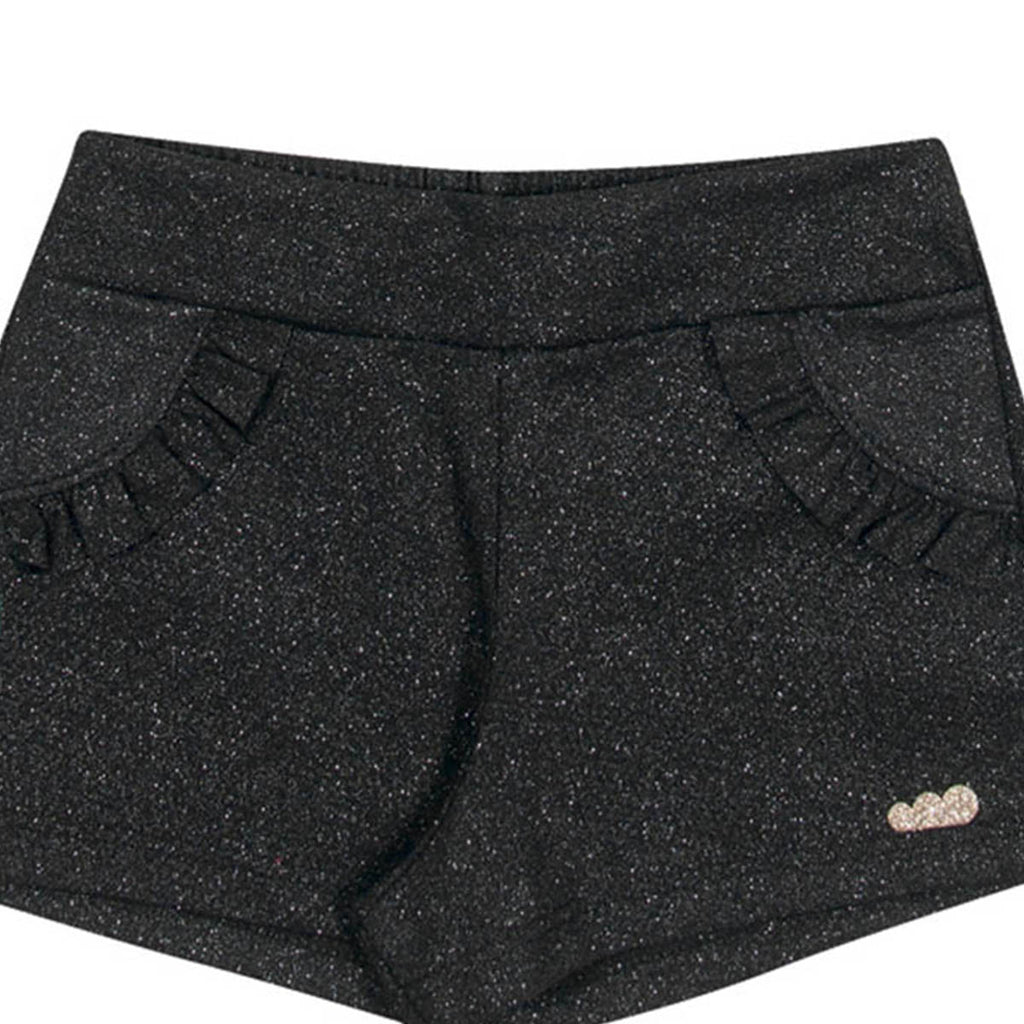 Short em Cotton Preto Com Glitter - Marlan