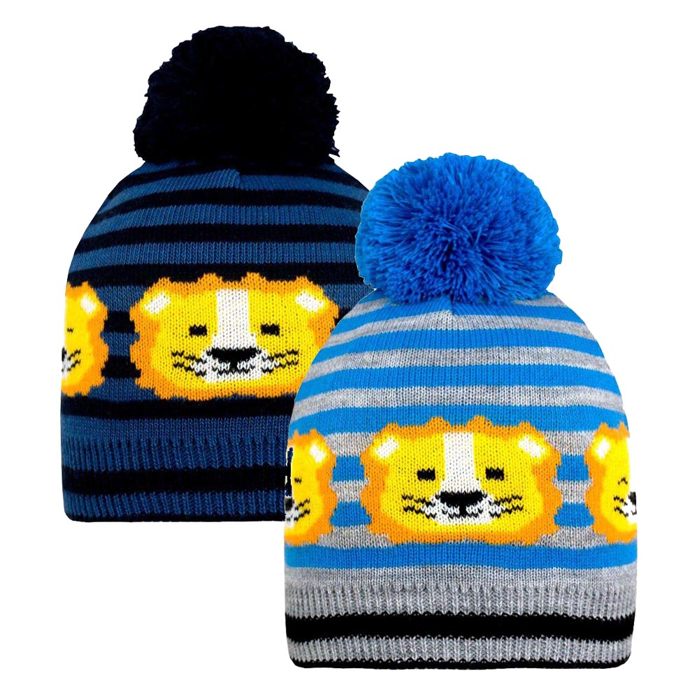 Touca Acrílica Bebê Menino Leão Pompom - Everly
