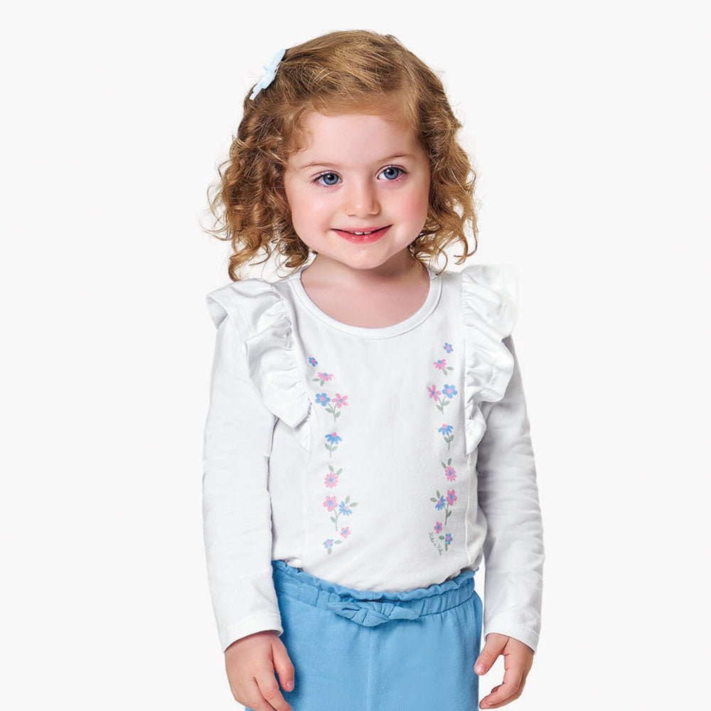 Blusa Infantil Menina Manga Longa Cotton Flores - Kiko e Kika