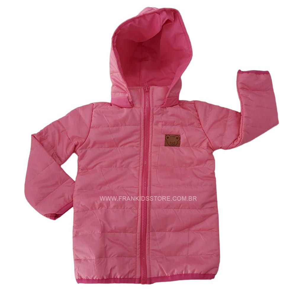 Jaqueta Puffer Infantil Com Capuz Rosa - Santa Rita
