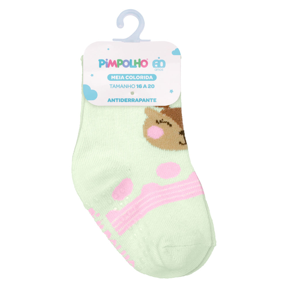 Meia Antiderrapante Bebê Menina 16-20 Cervo - Pimpolho