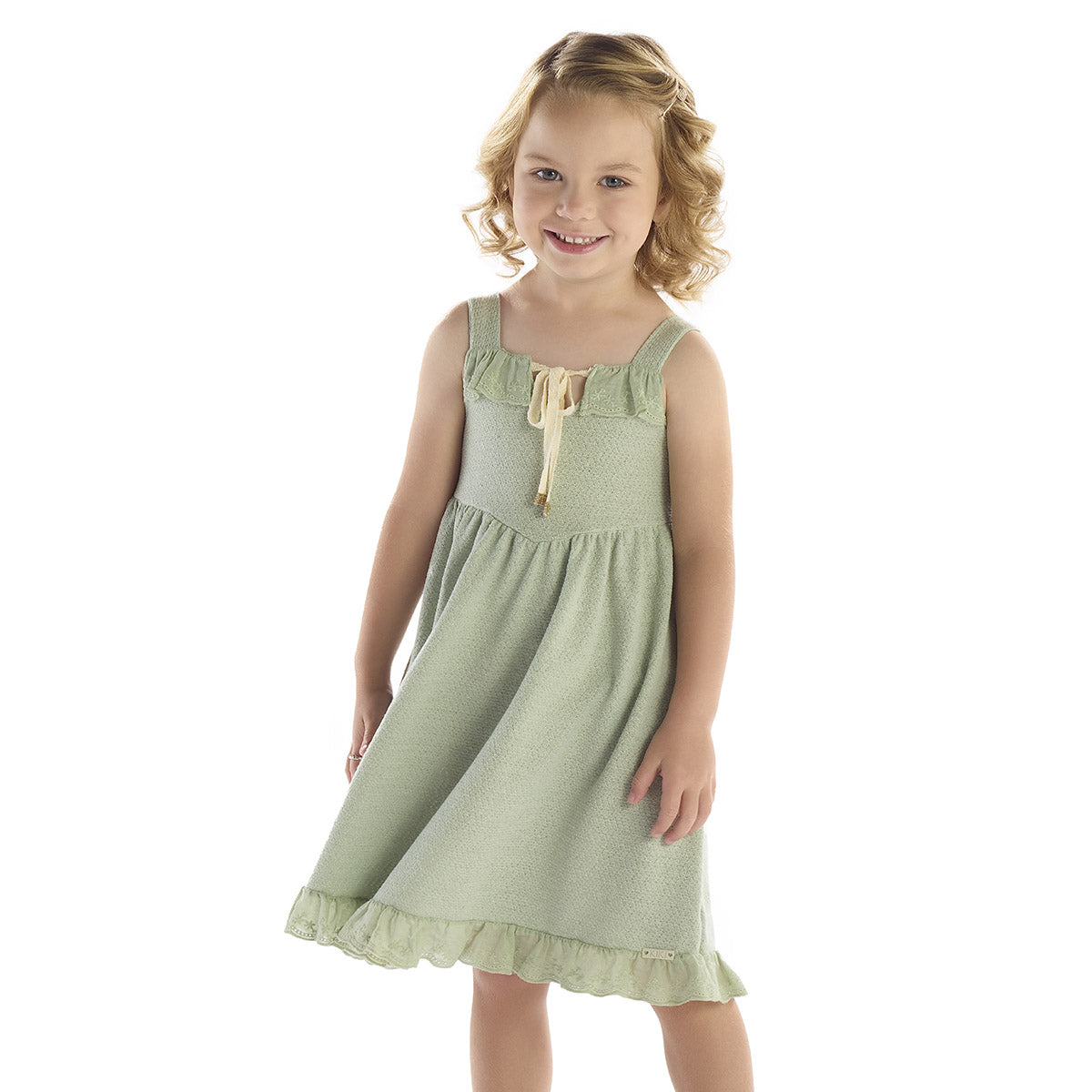 Vestido Infantil Liso Com Bordado - Kiki Xodó