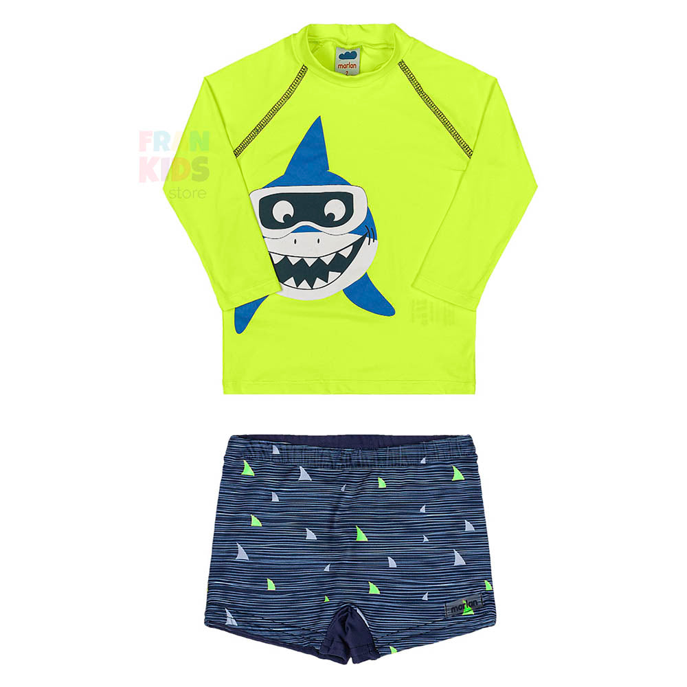 Conjunto Camiseta e Sunga Proteção UV 50+ Amarelo Tubarão - Marlan