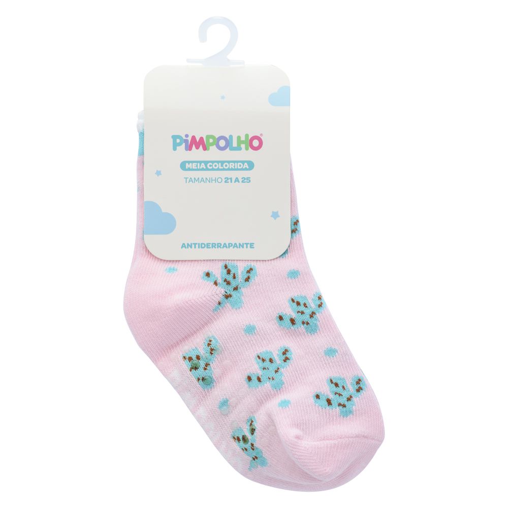 Meia Antiderrapante Bebê Menina 21-25 Cacto - Pimpolho