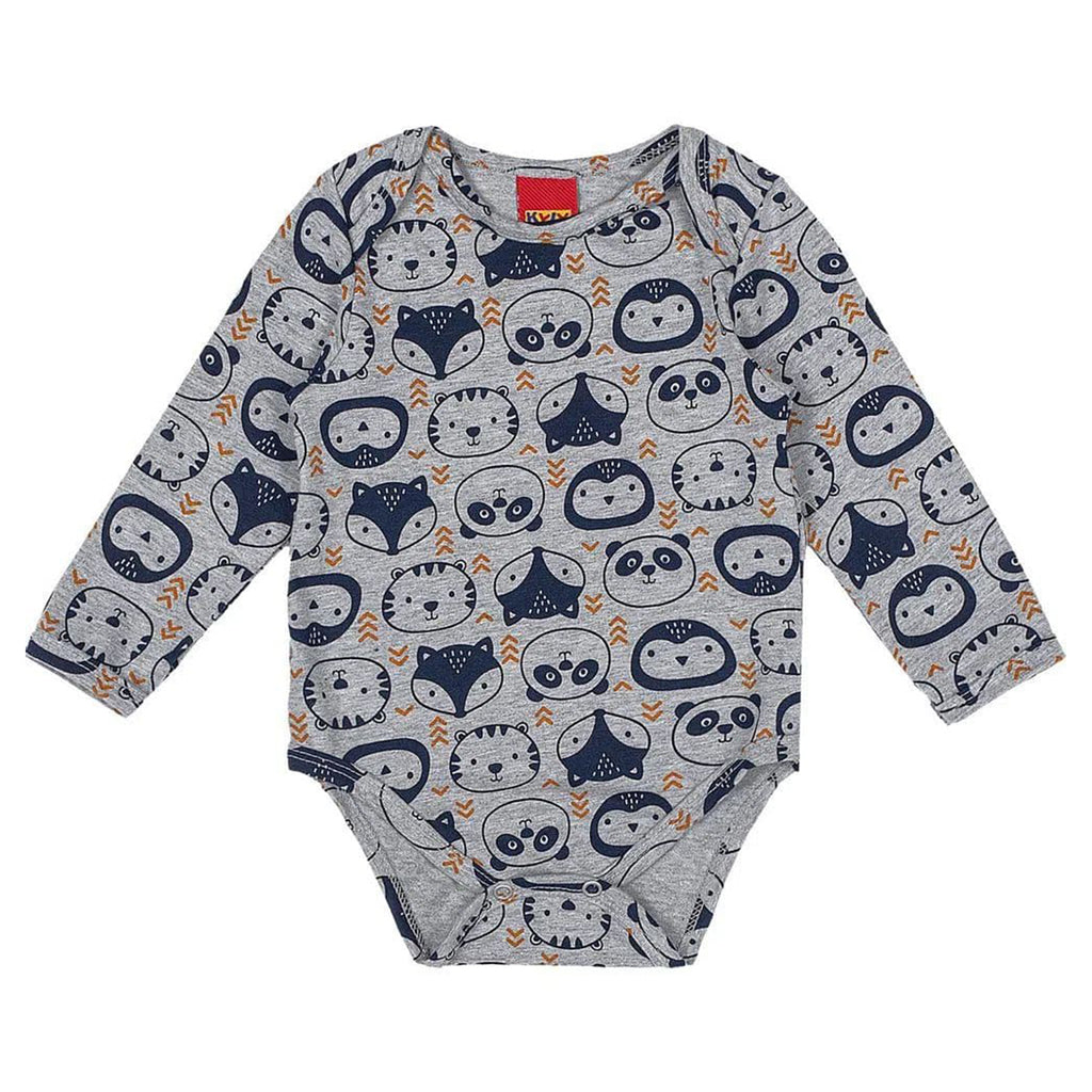 Body Manga Longa Bebê Menino Cotton Cinza Bichinhos - Kyly