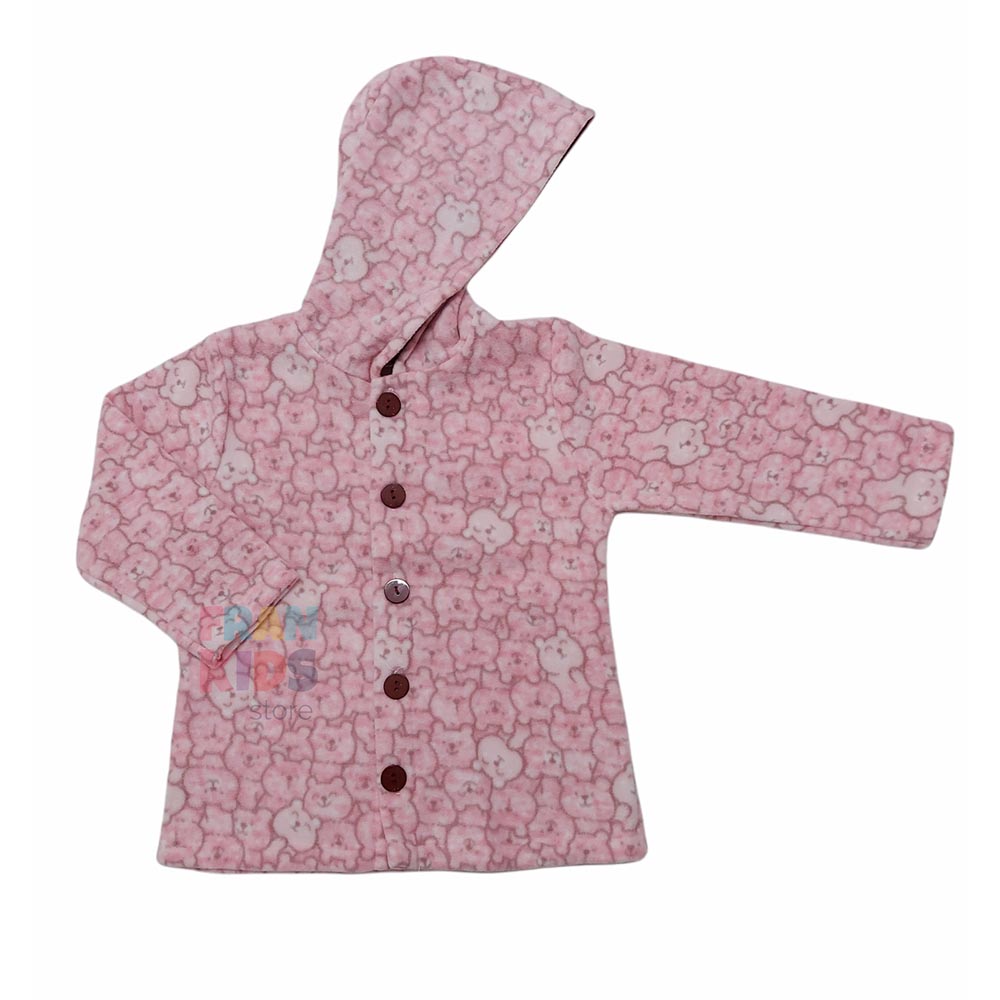 Casaco Com Capuz em Microsoft e Abertura Frontal Rosa - Have Fun