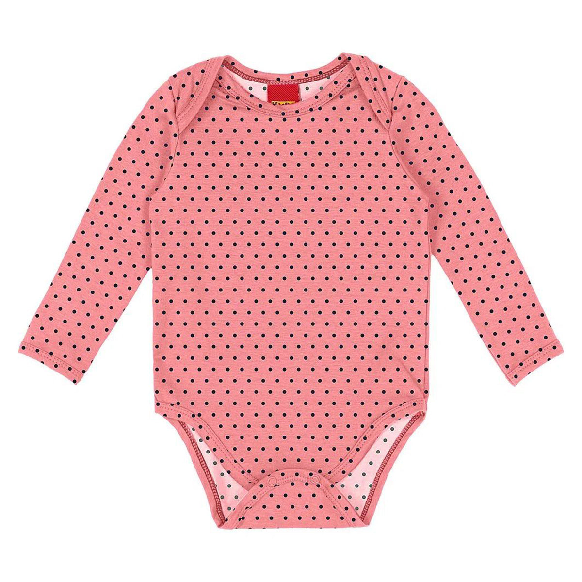 Body Manga Longa Bebê Menina em Cotton Rosa Poá - Kyly