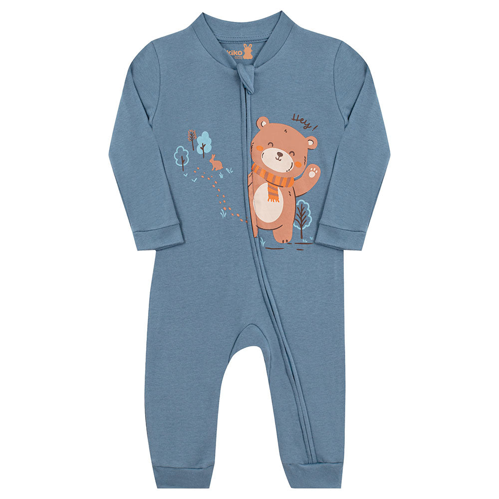 Macacão Bebê Menino em Suedine C/ Zíper Urso - Kiko Baby