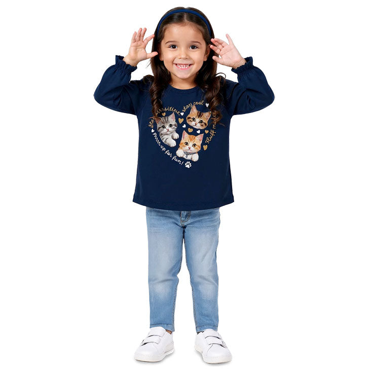Blusa Infantil Menina Manga Longa Gatinhos - Kyly