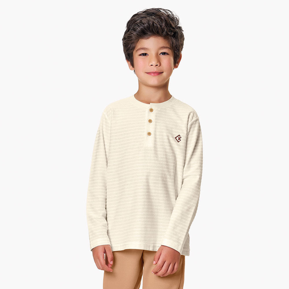 Camiseta Infantil Menino em Malha Trabalhada - Kiko e Kika