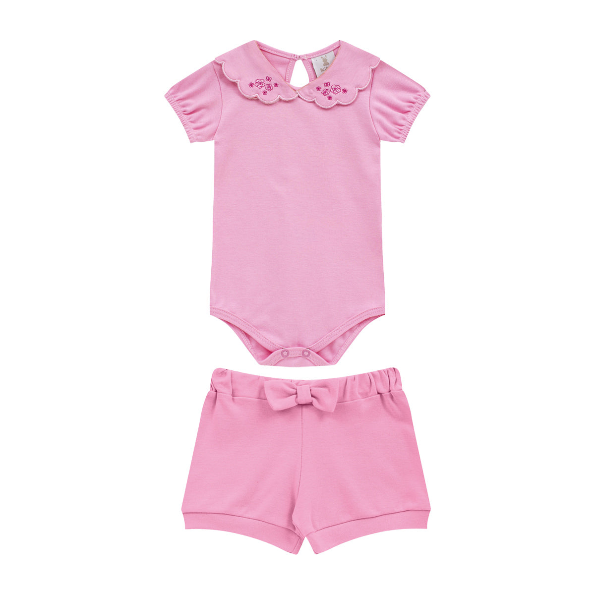 Conjunto Bebê Menina Body Gola Flor e Short Laço - Kiko Baby