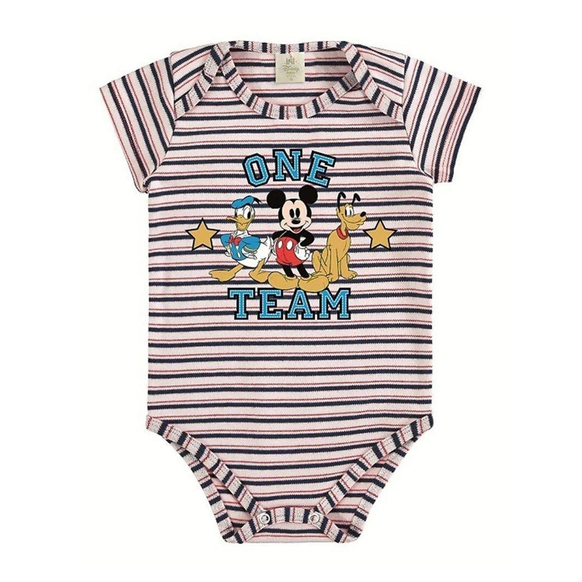 Body Manga Curta Bebê Disney Baby Mickey Listras - Marlan