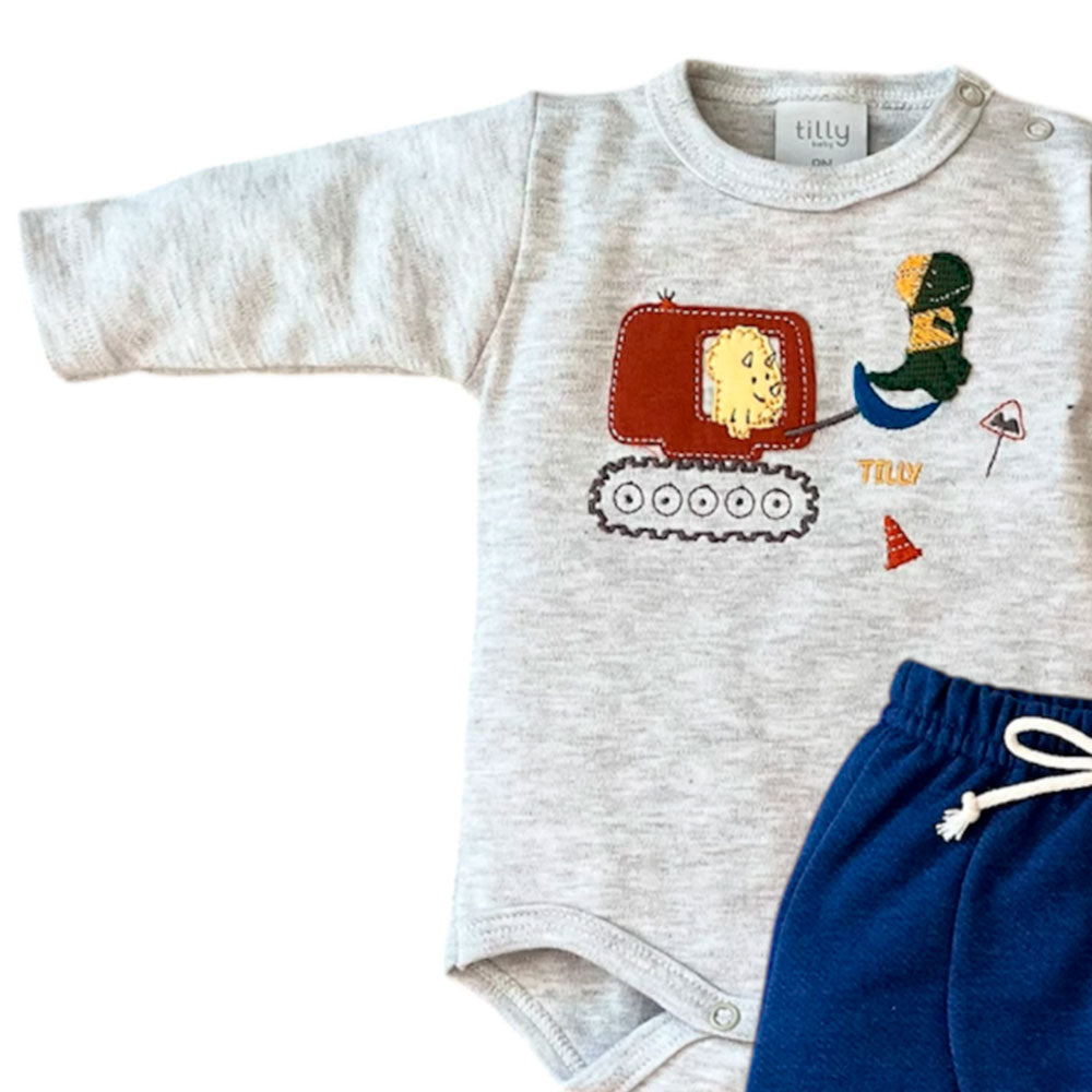Conjunto Bebê Menino Body e Calça Dino Trator - Tilly Baby