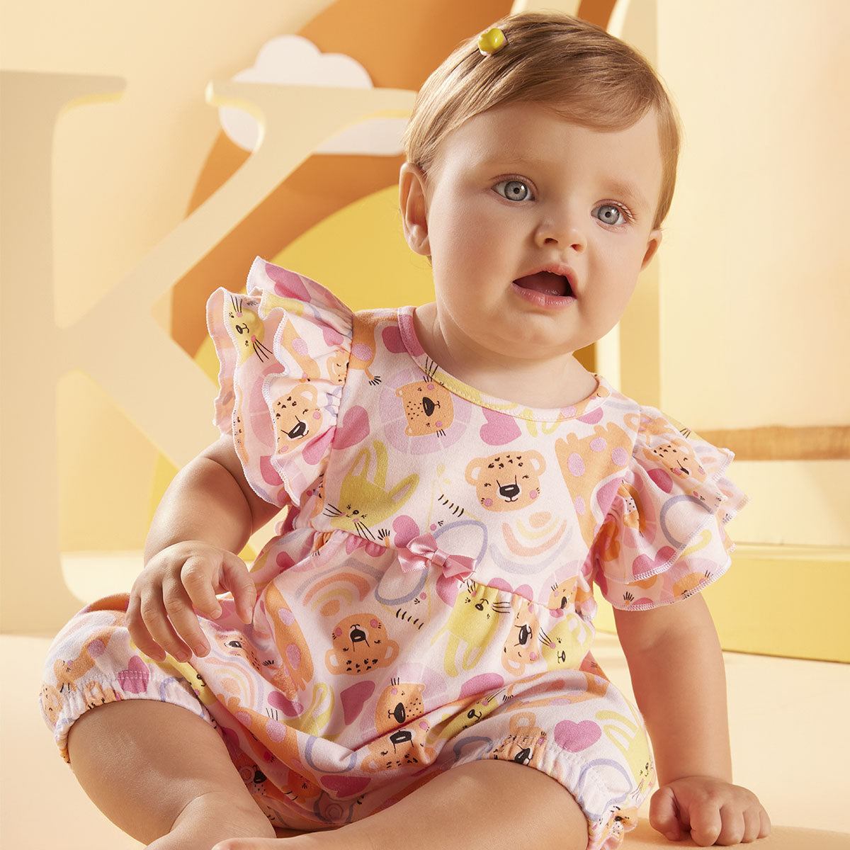 Macaquinho Bebê Menina em Suedine Bichinhos - Kiko Baby – Fran