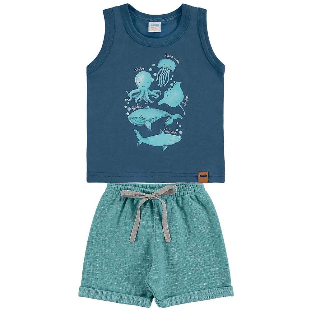 Conjunto Regata Fundo do Mar Azul e Bermuda Moletinho - Marlan
